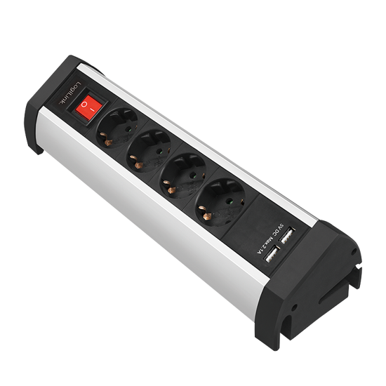 Picture of Logilink produžni kabl 4 mesta, 2 USB, prekidač, stalak, 1.5m, aluminium